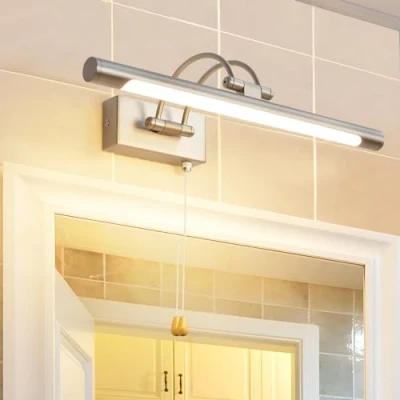 Immagine di LED Applique Parete Lampada 40cm 8W Illuminazione Specchio Da Bagno IP44 3000K Nichel Regolabile Braccio Luce Dell&#039;immagine Luci Lettura Comodino Interni Con Tirare l&#039;interruttore