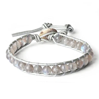 Immagine di COAI Bracciale Regolabile Realizzato a Mano in Pelle e Pietre Benefiche Narurali Labradorite