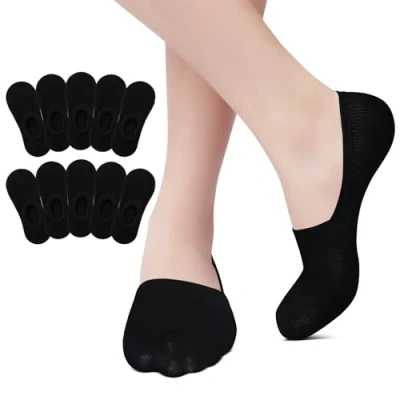 Immagine di EKSHER 10 paia di calzini per sneaker, invisibili, da uomo, in cotone, antiscivolo, mezze calze estive, x nero, 39 42