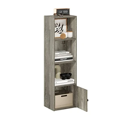 Immagine di Furinno Luder Libreria a 4 Ripiani con Armadio 1 Anta, Quercia Francese, Tier