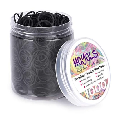 Immagine di HOYOLS 1,3 cm, piccoli elastici neri per fasce capelli, elastici, mini trecce coda di cavallo, ragazze e bambini, capelli spessi, senza danni, artigianato, ufficio, 1000 pezzi