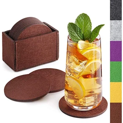 Immagine di Sidorenko Sottobicchieri in feltro rotondi per bicchieri Set di 10 incl. scatola vetro design marrone bevande, tazze, Sotto da tavolo