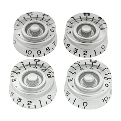 Immagine di Musiclily Pro Mancino Metrica 18 Splines Manopole Speed Knobs per Chitarra Elettrica Epiphone Les Paul SG Style, Argento (Set di 4)