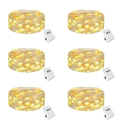 Immagine di LED Stringa Luci a Batteria, 6 pezzi, 2M 20 Rame filo Ghirlanda Catena Luminose Lucine Fata per Natale Matrimonio Decorative Festa Interno Natalizie letto Camera (Bianco Caldo)