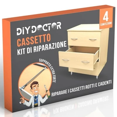 Immagine di Drawer Doctor 4x Kit Riparazione Cassetti Attrezzi per in Legno Ripara il tuo Cassetto Pochi Minuti Confezione da 4