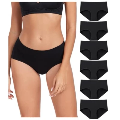 Immagine di wirarpa Mutande Donna Cotone Vita Media Comode Slip Elasticizzato Intimo di Base Pacco da 6 Nero Taglia XL
