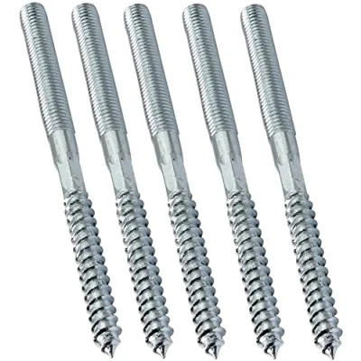 Immagine di AERZETIX C44774 Set di 5 vite a doppio filetto prigioniero punto metallo/legno con o senza tasselli Ø8x120mm acciaio zincato colore argento