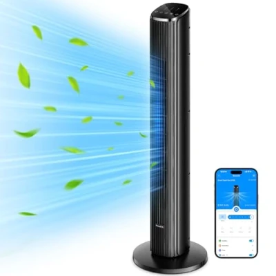 Immagine di GoveeLife Ventilatore intelligente silenzioso a torre, ventilatori oscillanti 75 con app e telecomando vocale, velocità 6.3m/s, 8 livelli di velocità, 5 modalità timer da 24 ore, raffreddamento