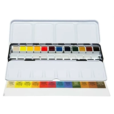 Immagine di Daniel Smith Color Hand Poured Pan Set in a METAL BOX with BONUS 12 Empty Half Pans, 1 Unità (Confezione da 1)