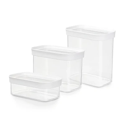 Immagine di Emsa Optima N11427 Set di 3 lattine a secco 0,45/1/1,6 litri rettangolari 100% sicuro/igienico/innocuo/efficiente guarnizione fresca, senza BPA, design trasparente