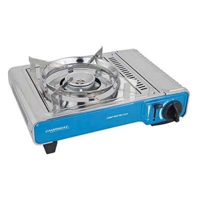 Immagine di Campingaz Camp&#039;Bistro DLX Fornello a gas da campeggio 1 luce, potenza 2.200 Watt, compatto, bruciatore, per esterni, con custodia, colore: Blu