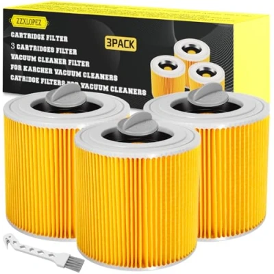 Immagine di ZZXLOPEZ Filtri a Cartuccia, Set di 3 Aspirapolvere Filtro, per Kärcher [WD3, WD2, WD1, MV3, MV2, A, K, KNT, NT, SE] Filtro Ricambio 6.414 552.0/64145520