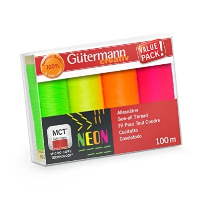 Immagine di Gütermann Assortito Colori Neon (100m) Cucire Tutto Filo Impostato 1 4 Pezzi
