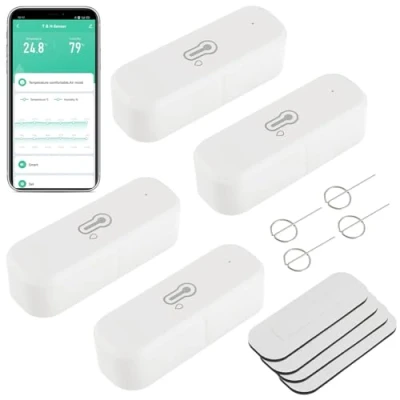 Immagine di EPLZON Termometro igrometro WiFi intelligente, sensore di temperatura e umidità per interni ed esterni, con monitoraggio tramite app remota compatibile Alexa/Google Assistant(4 Confezione)