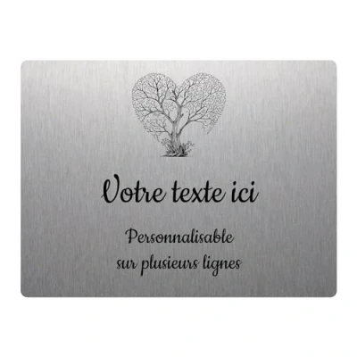 Immagine di Targhetta con incisione funeraria, motivo albero cono, autoadesiva, 20 x 15 cm, personalizzata da 1 a 3 righe, in alluminio spazzolato