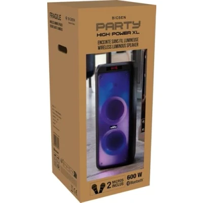 Immagine di BIGBEN PARTYBTHPXL Altoparlante portatile Bluetooth potente 600 W Party XL, LED Lights, USB, MicroSD, 2 ingressi per Micro, AUX IN, telecomando, maniglia il trasporto, Micri inclusi, nero