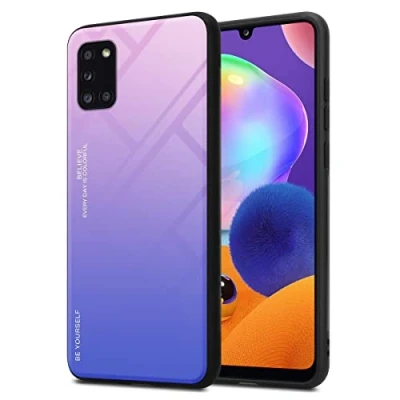 Immagine di Cadorabo Custodia compatibile con Samsung Galaxy A31 in ROSA BLU Coperchio protettivo bicolore silicone TPU e retro vetro temperato