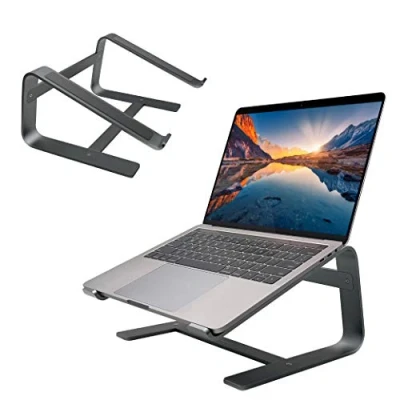 Immagine di MacAlly Supporto per computer portatile, universale, in alluminio di alta qualità, elegante e robusto, funziona con MacBook Pro/Air, notebook, cromato