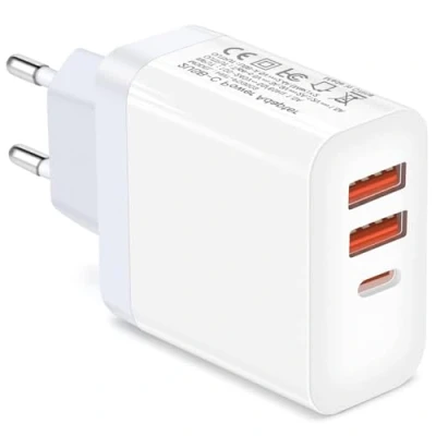 Immagine di caricabatterie USB C, QC3.0 PD da 30 W, presa multipla, caricatore multiplo con 1 porta C (18 W) e 2 porte A (12 per iPhone 12/13/14/15/Samsung S23/S22/S21/Xiaomi.