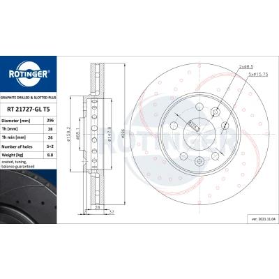 Immagine di ROTINGER Rotori disco freno (asse anteriore, Set di 2 pezzi) Con rivestimento anticorrosione, RT 21727 GL T5