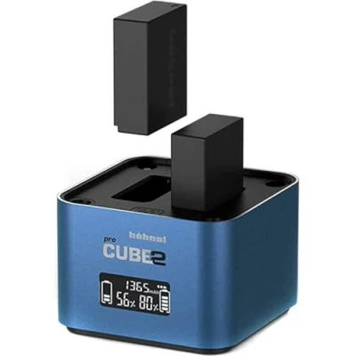 Immagine di Hähnel ProCube 2 DSLR Duo Charger per Panasonic EU/UK/USA Plug Caricabatterie batterie DMW BLC12, BLF19 e BLK22 Porte di ricarica USB integrate slot AA