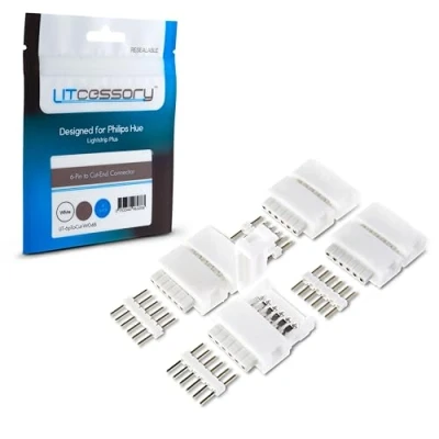 Immagine di Litcessory Connettore da 6 PIN a Tagliare Fine per Philips Hue Lightstrip Plus (4 Pezzi, Bianco STANDARD V3)