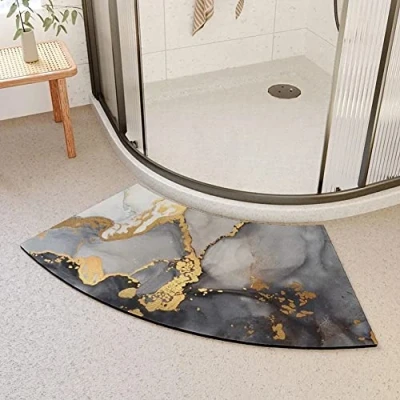 Immagine di tappetino da doccia angolare ad asciugatura rapida, bagno curvo antiscivolo per circolare, morbido assorbente, tappeto settoriale bagno, comodo i piedi