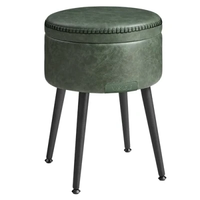Immagine di VASAGLE EKHO Collezione Sgabello, Pouf Contenitore, Rivestimento in PU con Cuciture, Moderno di metà Secolo, Poggiapiedi Rotondo Gambe Acciaio, Portata 150 kg, Verde Foresta LOM005C01