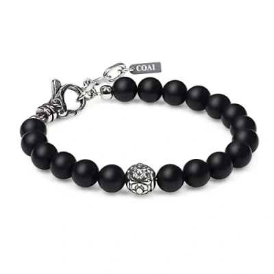 Immagine di COAI Bracciale da Uomo Regolabile in Onice Opaco con Perla Fleur de Lis Acciaio Inox