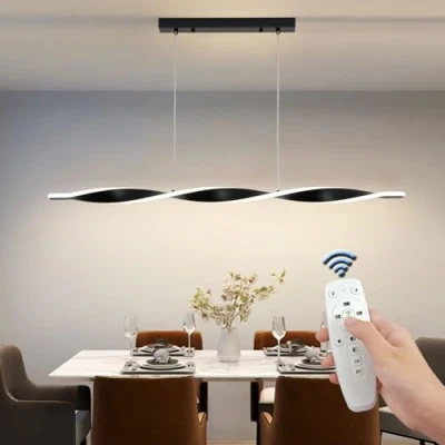 Immagine di LED Lampadario a Sospensione Dimmerabile con Telecomando, 120CM Lampade Moderne Nero lineare lunga, Regolabile in Altezza Luce Tavolo da Pranzo per Salotto Cucina