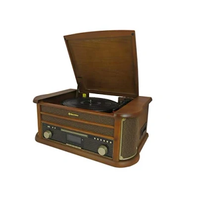 Immagine di Roadstar HiF 1993 Giradischi D+BT (sistema compatto retrò con lettore CD, DAB+, Bluetooth, pannello a cassette, USB e funzione di codifica diretta)