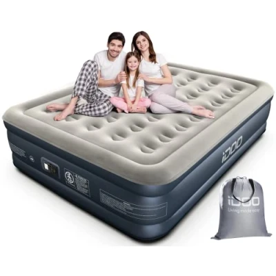 Immagine di iDOO Letti Gonfiabili,Letto ad Aria Gonfiabile con Pompa Integrata, Gonfiamento/Sgonfiamento Rapido Auto in 3 minuti,Superficie Superiore del Letto Confortevole,152 x203 x38cm, fino a 295Kg(Doppio)