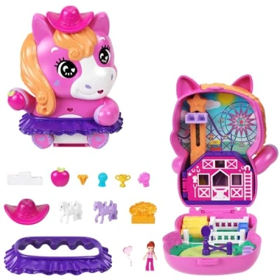 Immagine di Polly Pocket Cofanetto Rodeo dei Pony, playset apribile Mini Mondo con 1 Bambola, Un Cibo e Accessori per Lo Styling Inclusi, Giocattolo Bambini, 4+ Anni, JCR39