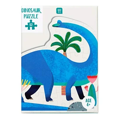 Immagine di Talking Tables Puzzle e poster con dinosauro blu a forma di brachiosauro da 52 pezzi, Colore Puzzles pour enfant giurassici, compleanno, Natale, DINO PUZZ BRACH