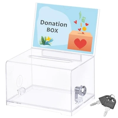 Immagine di Bczhieulw Trasparente scatola per donazioni，Scatola azione,Salvadanaio, raccogliere opinioni, voto in classe, donare e biglietti da visita collezione，Con serratura chiave