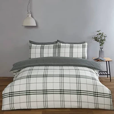 Immagine di Rapport Home Harris Check Set copripiumino reversibile in microfibra, per letto king size, 180 fili, colore: grigio