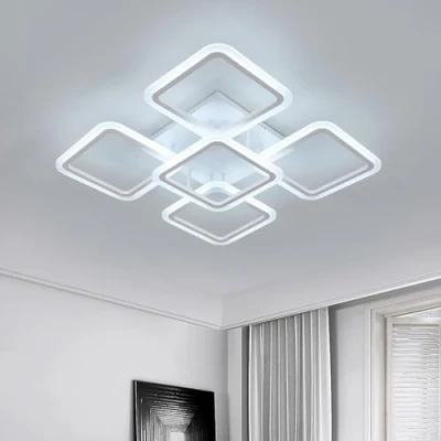 Immagine di Comely Plafoniera LED Moderna, 61W Lampada da Soffitto, Creativo 5 Teste Lampadario Bianco in Acrilico per Camera Letto, Soggiorno, Sala Pranzo e Cucina, Freddo 6500K, Φ70cm
