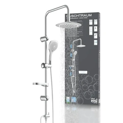 Immagine di EISL DXLD60087CS Colonna Grande Doccia a Pioggia 200 x mm e doccetta, Ideale per retrofit di Fori Esistenti, Set Completo Montaggio Cromato, Cromo/Bianco