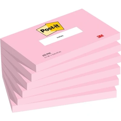 Immagine di Foglietti Post it, Rosa, a Righe, 76 mm x 127 mm, 100 Fogli/Blocchetto, 6 Blocchetti/Confezione