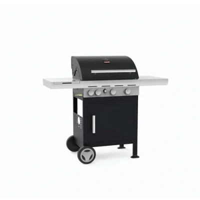 Immagine di Barbecook Spring 3212 barbecue a gas con tavolino fisso, 3 bruciatori e laterali, griglie in ghisa smaltata, 133 x 57 115 cm
