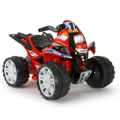 Immagine di INJUSA Quad Elettrico The Beast Repsol, per Bambini 2 4 Anni, Batteria 12V, Pedale Acceleratore, Freno Elettrico, Retromarcia, Ruote Larghe in Plastica, Velocità 5 6 km/h, Rosso