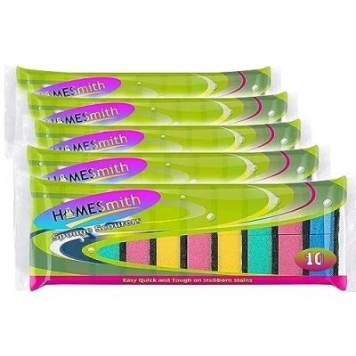 Immagine di HOMESmith Spugne bifacciali per lavare e pulire i piatti, assorbenti, antigraffio, riutilizzabili, 5 confezioni da 10 pezzi, schiuma, colori assortiti
