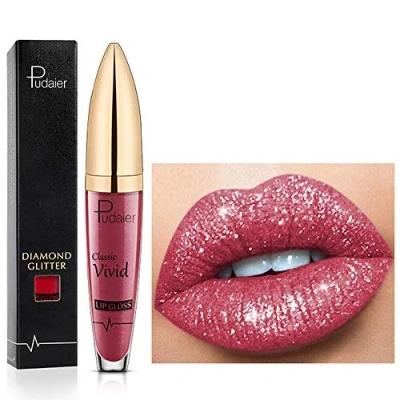 Immagine di 18 Color Diamond Glitter Lipgloss Rossetto liquido opaco lucido, lucidalabbra a lunga durata Coppa antiaderente Rossetti naturali morbidi e confortevoli (15)