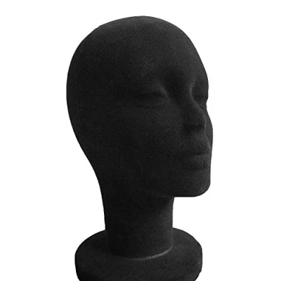 Immagine di Manichino femmina/maschio, in polistirolo, testa con superficie tessuto floccato, per cuffie, cappelli, parrucca, occhiali, espositore