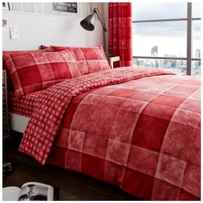 Immagine di GC GAVENO CAVAILIA Luxury DENIM CHECK Set copripiumino e federa, in poliestere cotone, colore: Rosso (135 x 200cm)