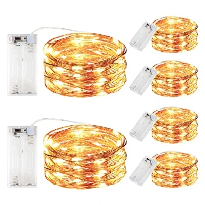 Immagine di innotree Set di 6 catene luminose con timer, catena luci a batteria in rame, 3 m, 30 LED, per Natale, funzionamento batteria, impermeabile, bottiglia decorativa, bianco caldo