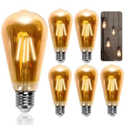 Immagine di Aigostar ST64 Lampadina Stile Vintage Edison, Led E27 Da 8W (Equivalente A 60W),Lampadina Filamento Bianco Caldo (2200K), 800 Lumens,Non Dimmerabile, Confezione 5 Unità
