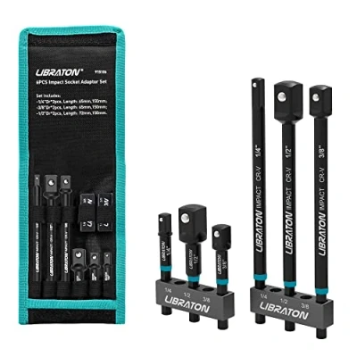 Immagine di Libraton adattatore per bussola, 3&quot; 6&quot;, 1/4&quot;, 3/8&quot;, 1/2&quot;, set di adattatori chiavi a trapano su avvitatore percussione