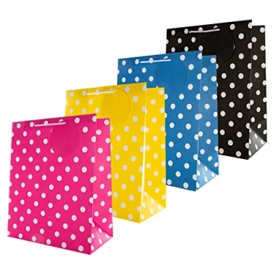 Immagine di Hallmark Set di 4 sacchetti regalo per occasioni multiple, in 1 design contemporaneo (1 giallo, rosa, blu e nero)