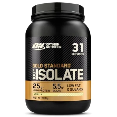 Immagine di Optimum Nutrition ON Gold Standard 100% Proteine Whey Pure Isolate, BCAA e Glutammina Naturali, Pre Post Allenamento per il Recupero l&#039;Aumento di Massa in Polvere, Gusto Vaniglia, 31 Dosi, 930 g